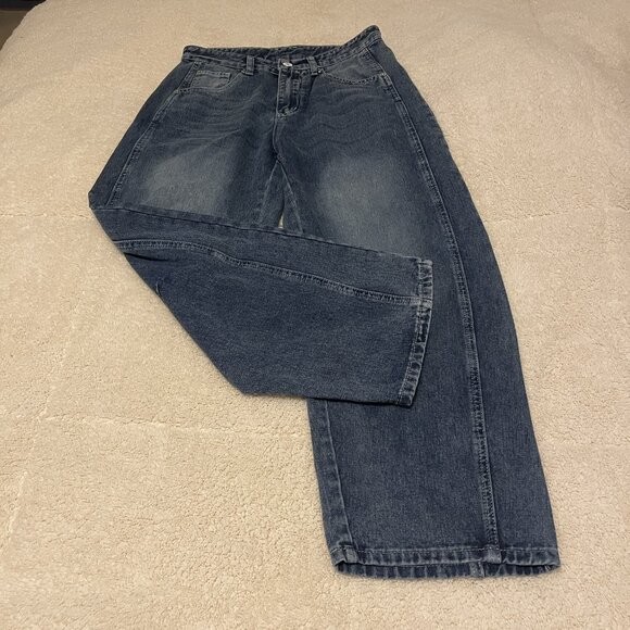 Barrel Leg Jeans PANTS  Womens Size S 29"W 24.5"L‎ Blue Cotton Blend SEAM DETAIL - Picture 2 of 16